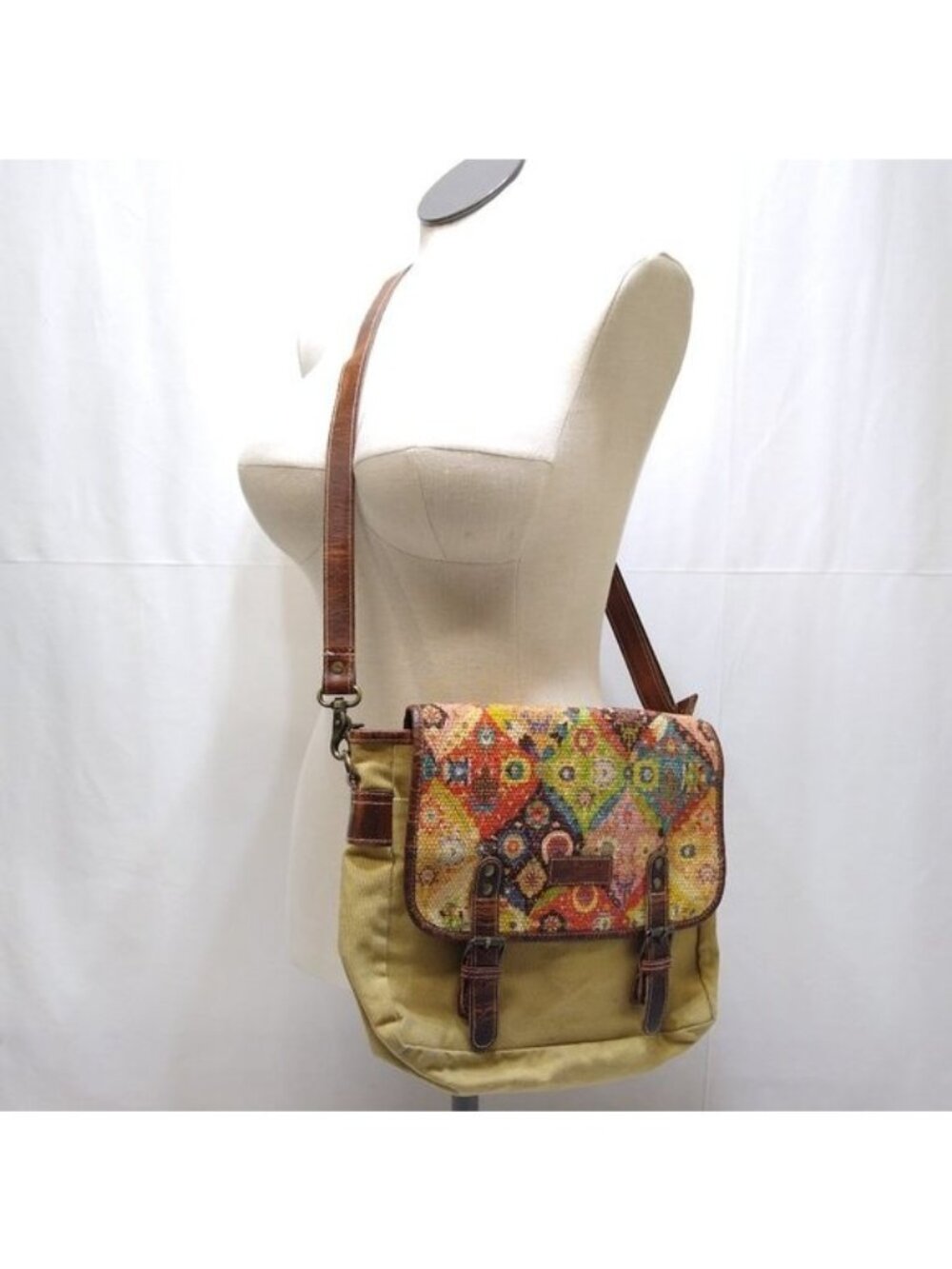 Sixtease Wildfire Shoulder Bag The New Vintage Leather & Up-cycled Canvas EUC